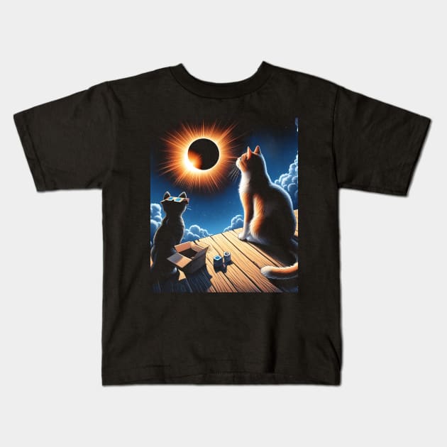 Eclipse Tabby Cat Watching Solar Eclipse, Cat Eclipse Kids T-Shirt by click2print